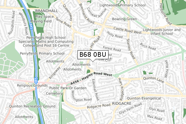 B68 0BU map - small scale - OS Open Zoomstack (Ordnance Survey)