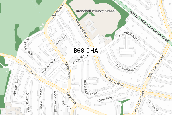 B68 0HA map - large scale - OS Open Zoomstack (Ordnance Survey)
