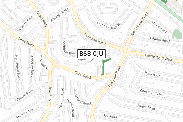 B68 0JU map - large scale - OS Open Zoomstack (Ordnance Survey)