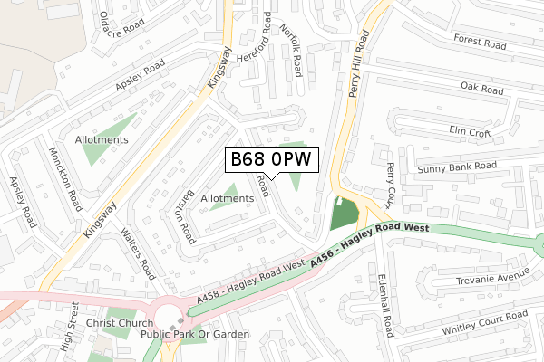 B68 0PW map - large scale - OS Open Zoomstack (Ordnance Survey)