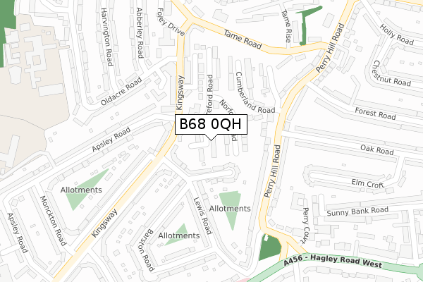 B68 0QH map - large scale - OS Open Zoomstack (Ordnance Survey)