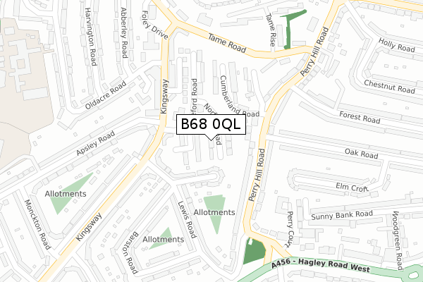 B68 0QL map - large scale - OS Open Zoomstack (Ordnance Survey)