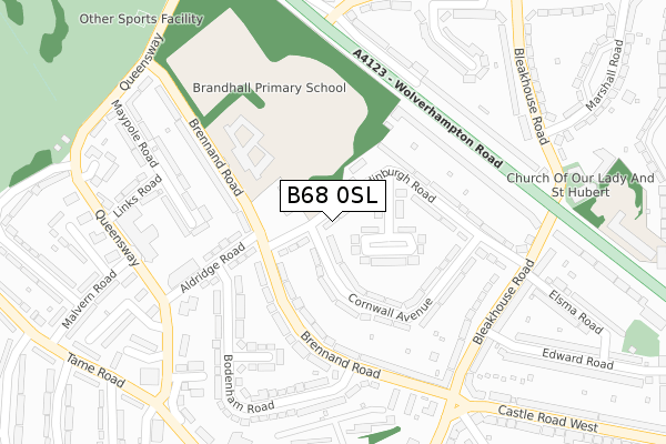 B68 0SL map - large scale - OS Open Zoomstack (Ordnance Survey)