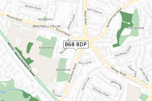 B68 8DP map - large scale - OS Open Zoomstack (Ordnance Survey)