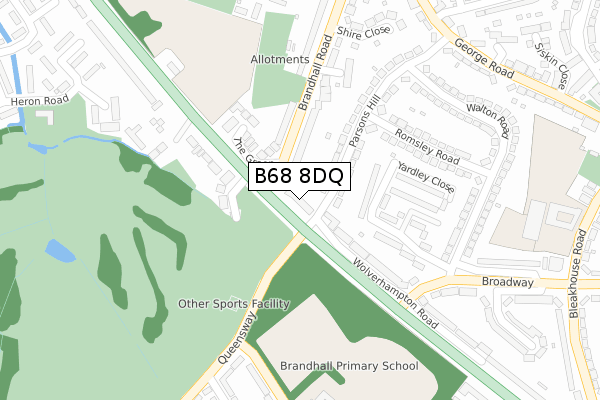 B68 8DQ map - large scale - OS Open Zoomstack (Ordnance Survey)
