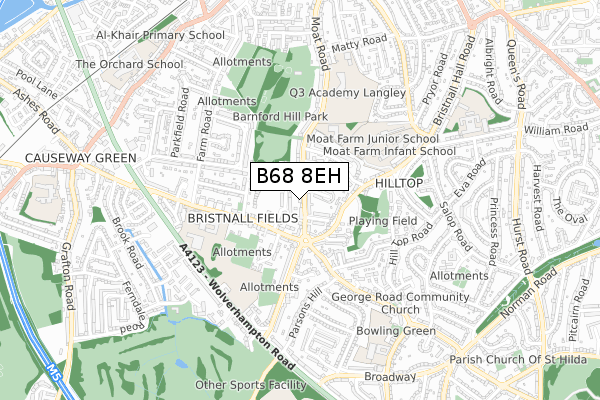 B68 8EH map - small scale - OS Open Zoomstack (Ordnance Survey)