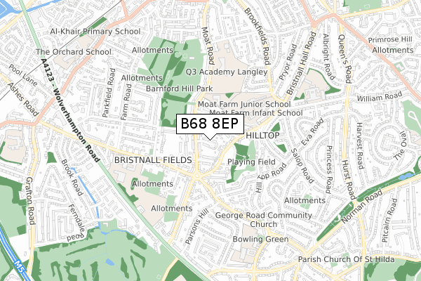 B68 8EP map - small scale - OS Open Zoomstack (Ordnance Survey)