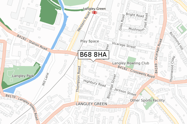 B68 8HA map - large scale - OS Open Zoomstack (Ordnance Survey)