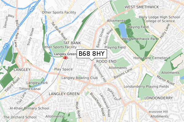 B68 8HY map - small scale - OS Open Zoomstack (Ordnance Survey)