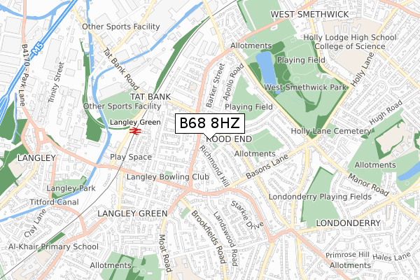 B68 8HZ map - small scale - OS Open Zoomstack (Ordnance Survey)