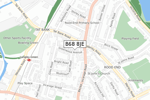 B68 8JE map - large scale - OS Open Zoomstack (Ordnance Survey)