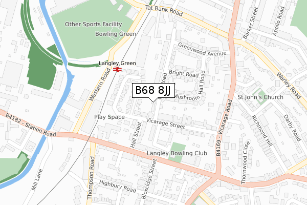 B68 8JJ map - large scale - OS Open Zoomstack (Ordnance Survey)