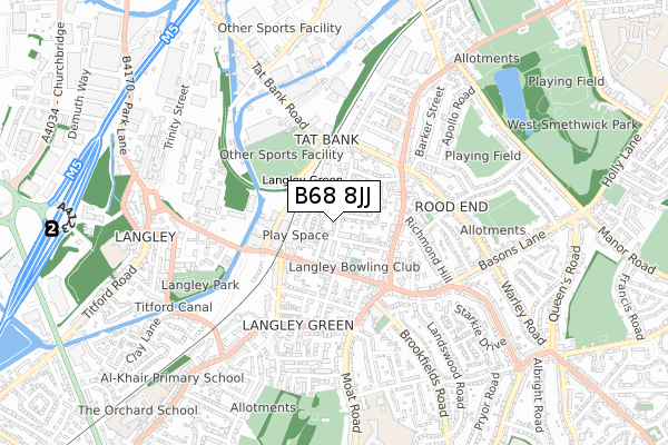 B68 8JJ map - small scale - OS Open Zoomstack (Ordnance Survey)