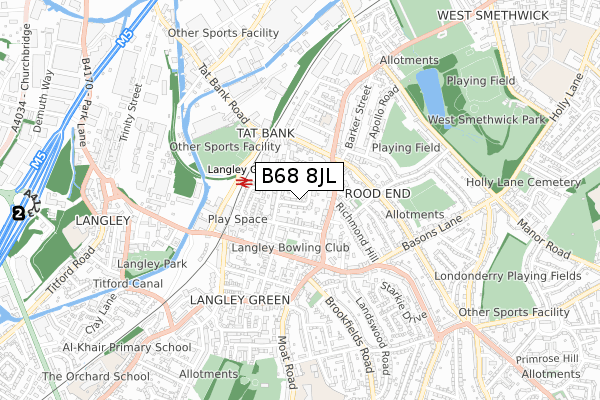 B68 8JL map - small scale - OS Open Zoomstack (Ordnance Survey)