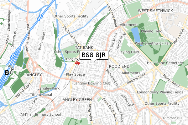 B68 8JR map - small scale - OS Open Zoomstack (Ordnance Survey)