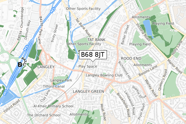 B68 8JT map - small scale - OS Open Zoomstack (Ordnance Survey)