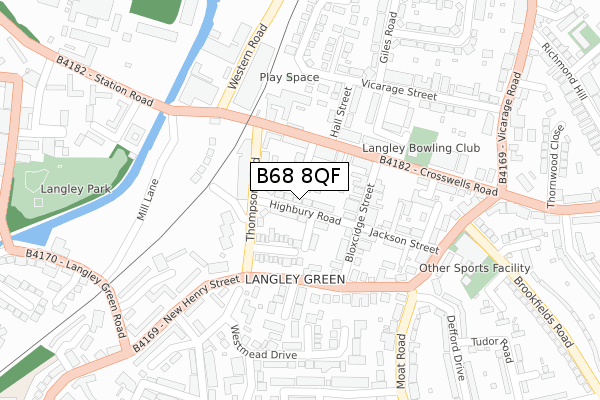 B68 8QF map - large scale - OS Open Zoomstack (Ordnance Survey)