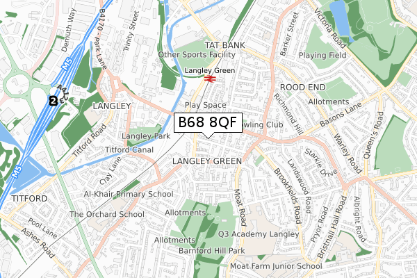 B68 8QF map - small scale - OS Open Zoomstack (Ordnance Survey)