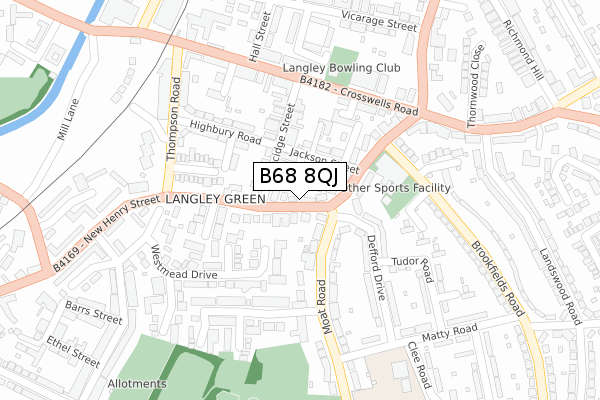 B68 8QJ map - large scale - OS Open Zoomstack (Ordnance Survey)