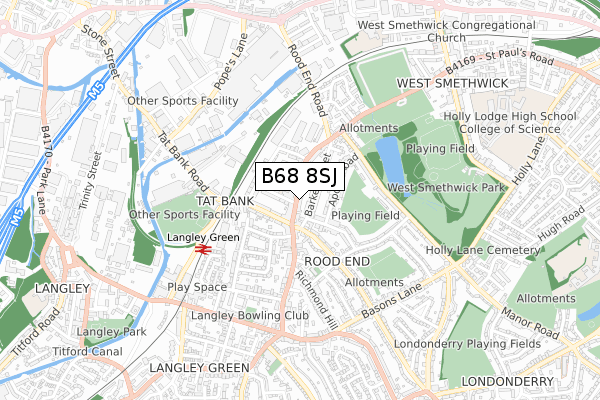 B68 8SJ map - small scale - OS Open Zoomstack (Ordnance Survey)