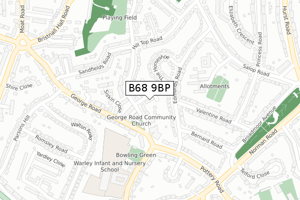 B68 9BP map - large scale - OS Open Zoomstack (Ordnance Survey)