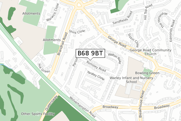 B68 9BT map - large scale - OS Open Zoomstack (Ordnance Survey)