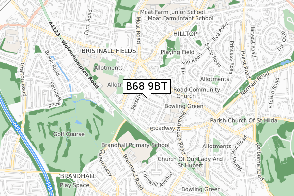 B68 9BT map - small scale - OS Open Zoomstack (Ordnance Survey)