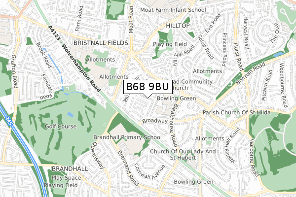 B68 9BU map - small scale - OS Open Zoomstack (Ordnance Survey)