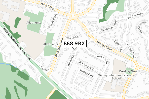 B68 9BX map - large scale - OS Open Zoomstack (Ordnance Survey)