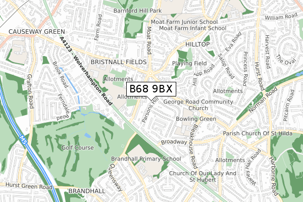 B68 9BX map - small scale - OS Open Zoomstack (Ordnance Survey)