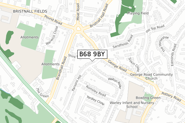 B68 9BY map - large scale - OS Open Zoomstack (Ordnance Survey)