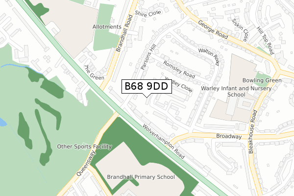 B68 9DD map - large scale - OS Open Zoomstack (Ordnance Survey)