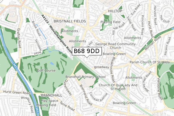 B68 9DD map - small scale - OS Open Zoomstack (Ordnance Survey)