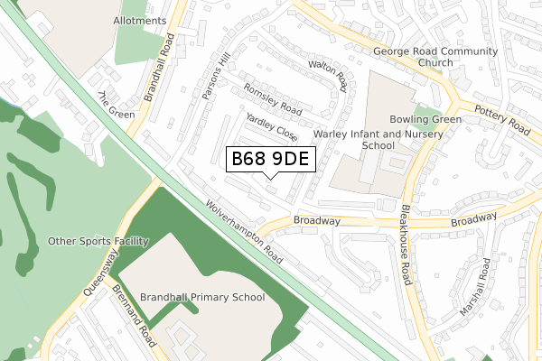 B68 9DE map - large scale - OS Open Zoomstack (Ordnance Survey)