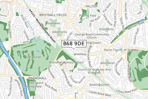 B68 9DE map - small scale - OS Open Zoomstack (Ordnance Survey)