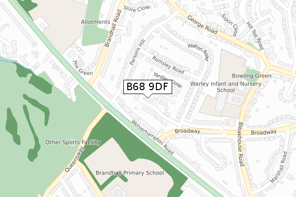 B68 9DF map - large scale - OS Open Zoomstack (Ordnance Survey)