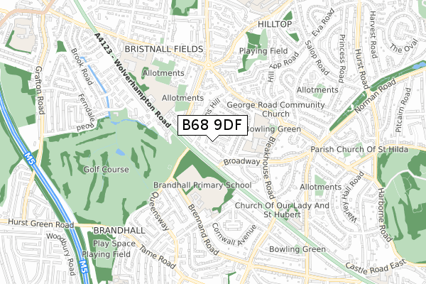 B68 9DF map - small scale - OS Open Zoomstack (Ordnance Survey)