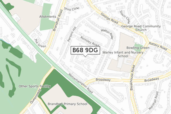 B68 9DG map - large scale - OS Open Zoomstack (Ordnance Survey)