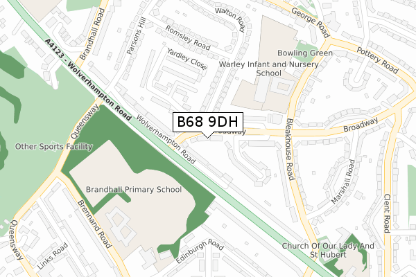 B68 9DH map - large scale - OS Open Zoomstack (Ordnance Survey)