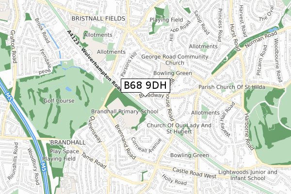 B68 9DH map - small scale - OS Open Zoomstack (Ordnance Survey)