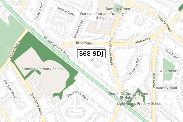 B68 9DJ map - large scale - OS Open Zoomstack (Ordnance Survey)