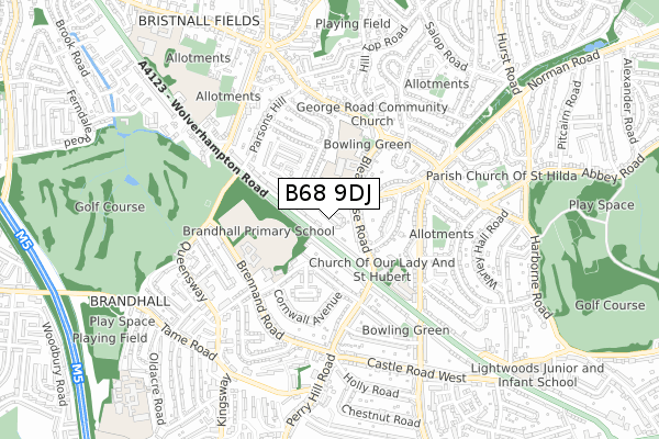 B68 9DJ map - small scale - OS Open Zoomstack (Ordnance Survey)