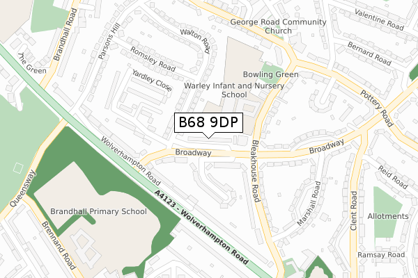 B68 9DP map - large scale - OS Open Zoomstack (Ordnance Survey)