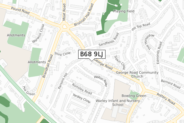 B68 9LJ map - large scale - OS Open Zoomstack (Ordnance Survey)