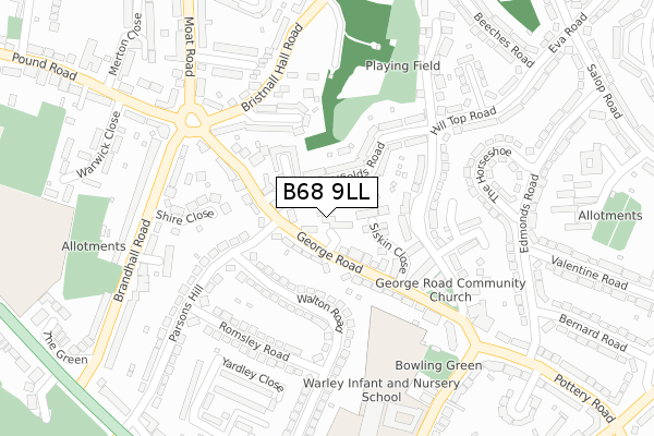B68 9LL map - large scale - OS Open Zoomstack (Ordnance Survey)