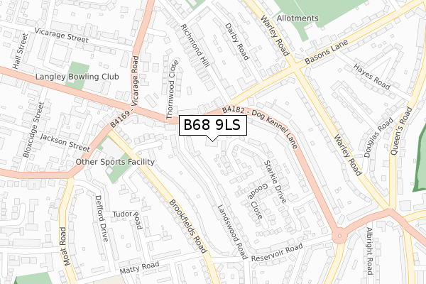 B68 9LS map - large scale - OS Open Zoomstack (Ordnance Survey)