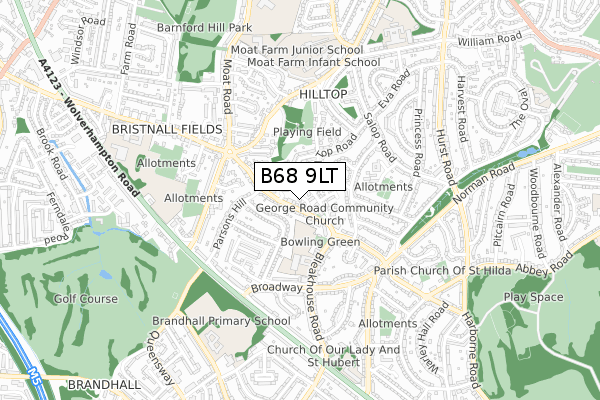 B68 9LT map - small scale - OS Open Zoomstack (Ordnance Survey)