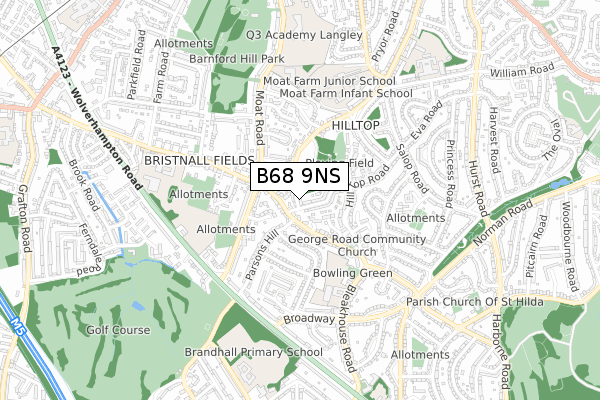 B68 9NS map - small scale - OS Open Zoomstack (Ordnance Survey)