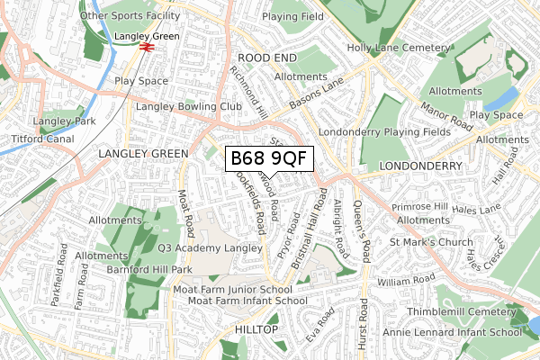 B68 9QF map - small scale - OS Open Zoomstack (Ordnance Survey)