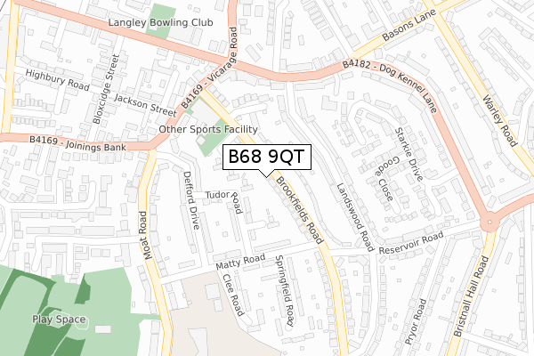 B68 9QT map - large scale - OS Open Zoomstack (Ordnance Survey)
